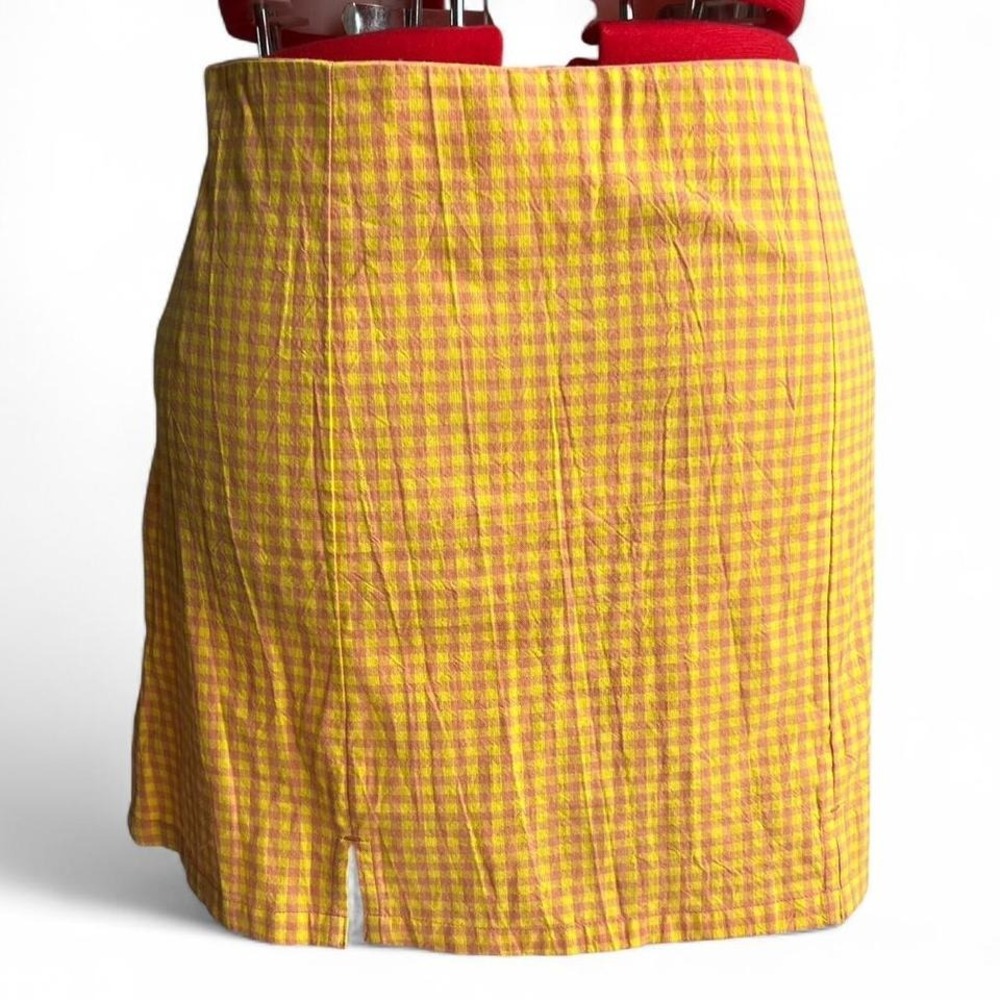 RVCA Yellow & Pink Gingham Brightside Mini Skirt Cotton Preppy Cottagecore Large